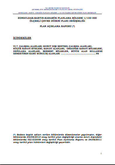 Zonguldak,Bartın,Karabük  Planlama Bölgesi 1 / 100.000 Ölçekli Çevre Düzeni Planı